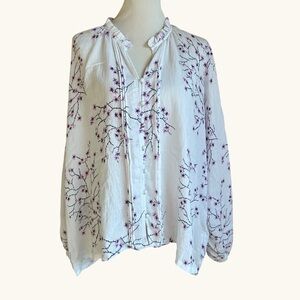 NWT Laura Ashley white and cherry blossom ruffle neck blouse sz 2X